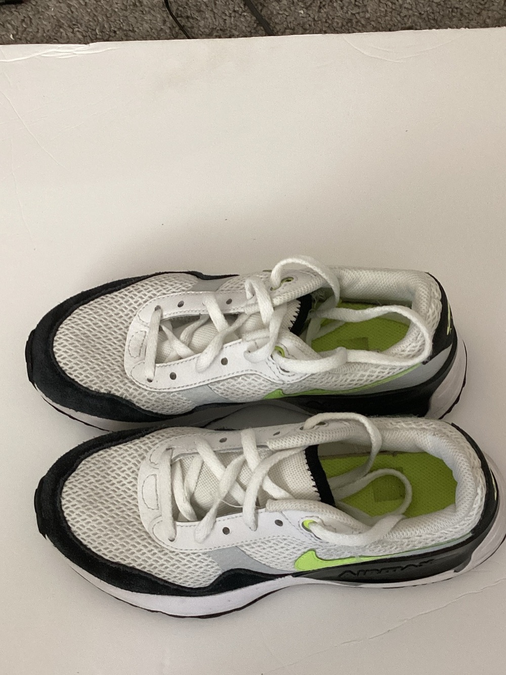 Nike Kids White and Black Sneakers with Lime Accent